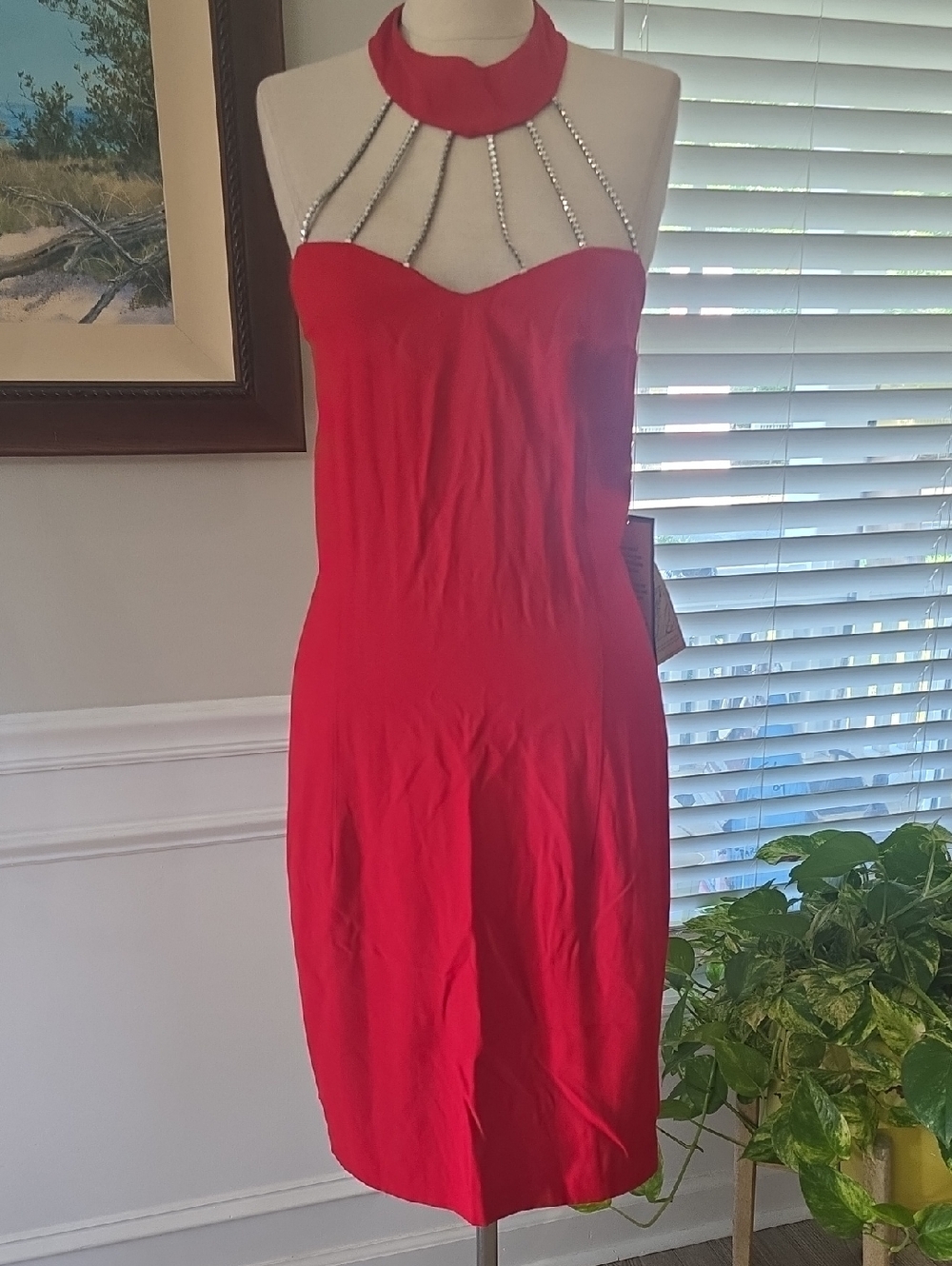 NWT Red Strapless Cocktail Dress with Jeweled Neckline